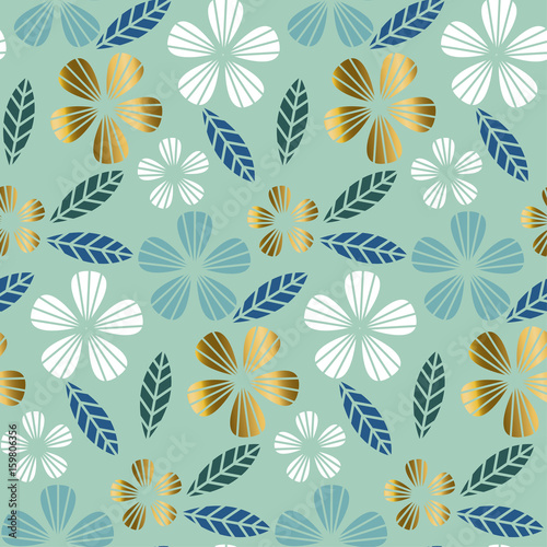 Luxury gold style tropical leave and flower element for festive design. geometry floral seamless pattern for surface design.