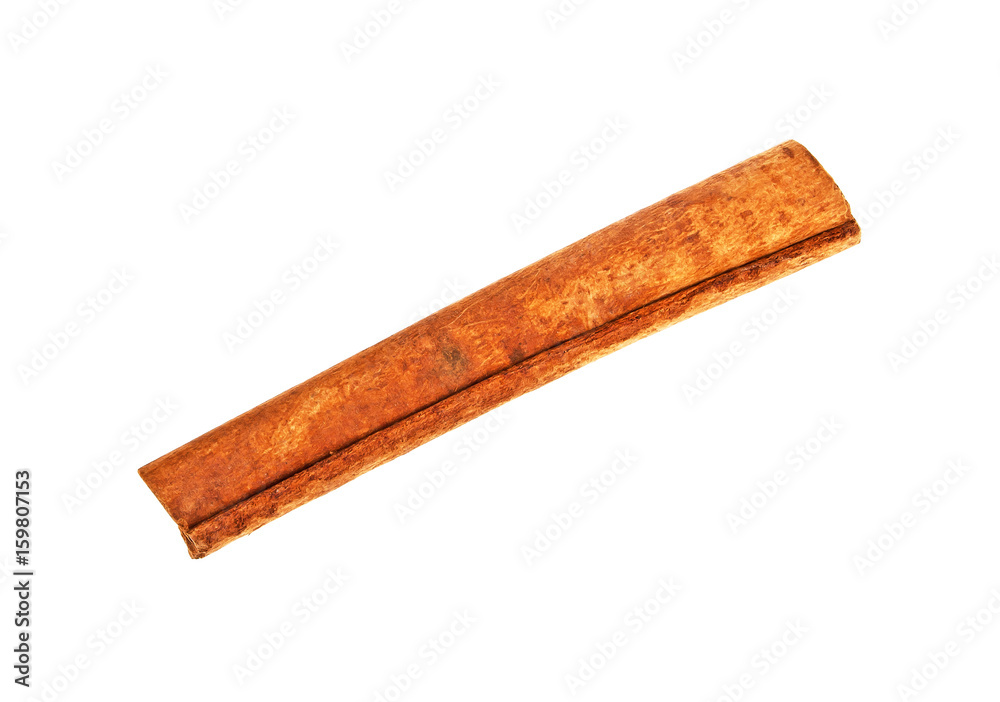 Cinnamon stick on a white background, top view Cinnamon stick on a white background, top view