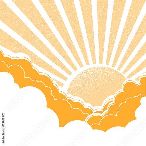 Sun with clouds.Vector nature yellow background