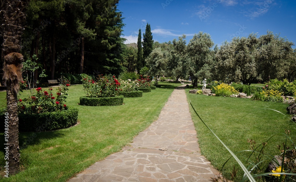 Fototapeta premium Park with flowerpods