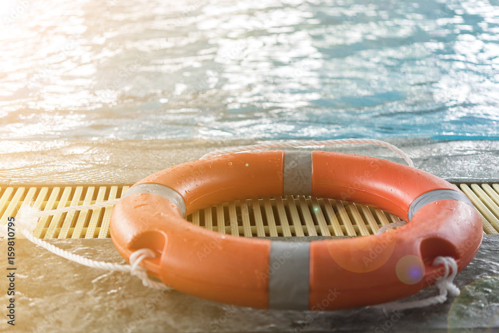 Fototapeta premium Floating tires on swiming pool