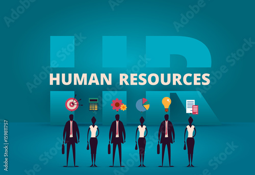 Business HR concept. Human resources manager hiring employee or workers for job. Recruiting staff in company. Organizational socialization metaphor. Acquisition or onboarding illustration.