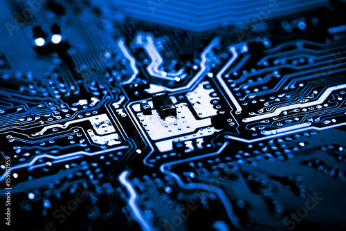Abstract close up of Electronic Circuits in Technology on Mainboard computer background 
(logic board,cpu motherboard,Main board,system board,mobo)