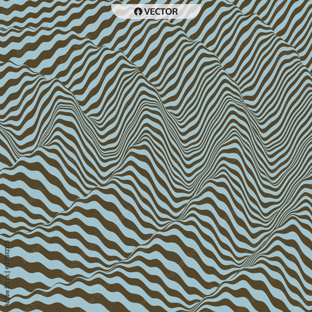 3D wavy background. Dynamic effect. Pattern with optical illusion. Vector illustration.