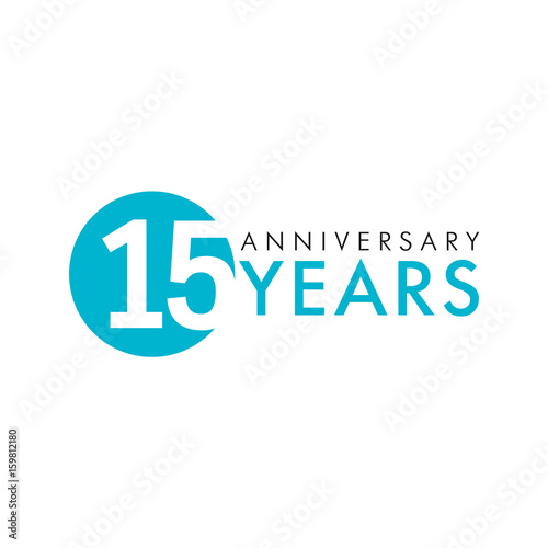 15 years old round logo. Anniversary year of 15 th vector key numbers. Greetings, ribbon, celebrates. Celebrating 1st place , 15th idea. Colored traditional digital logotype of ages or % off.