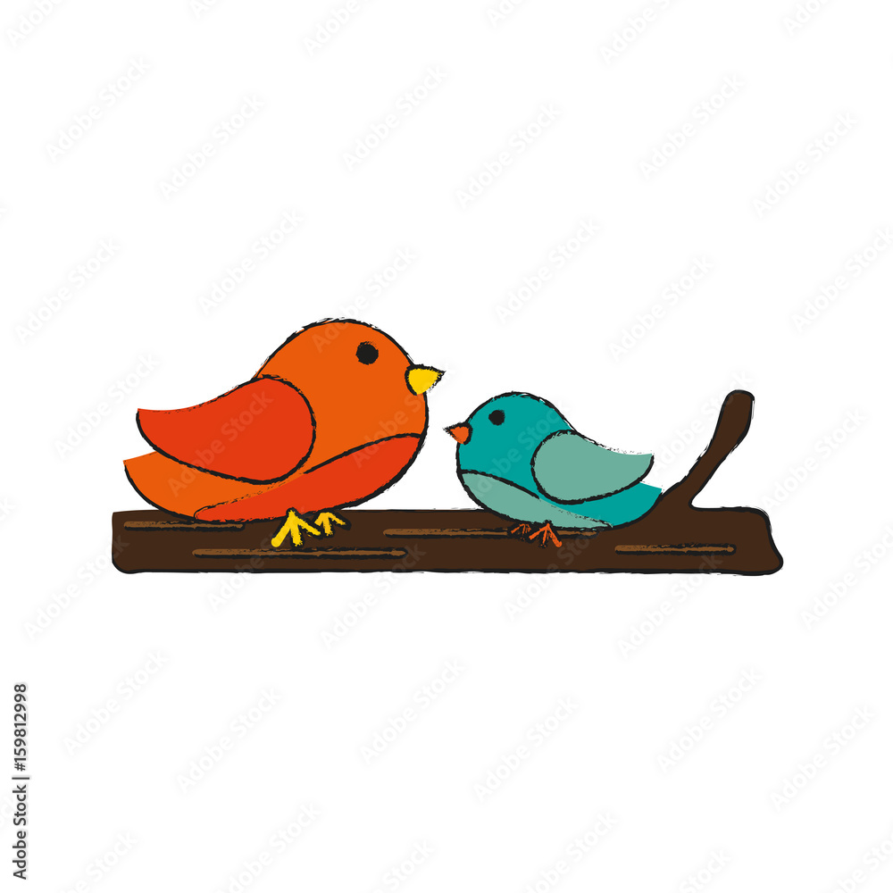 two birds icon image vector illustration design  sketch style