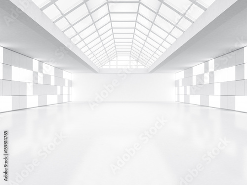 Abstract modern architecture background, empty white open space interior. 3D rendering