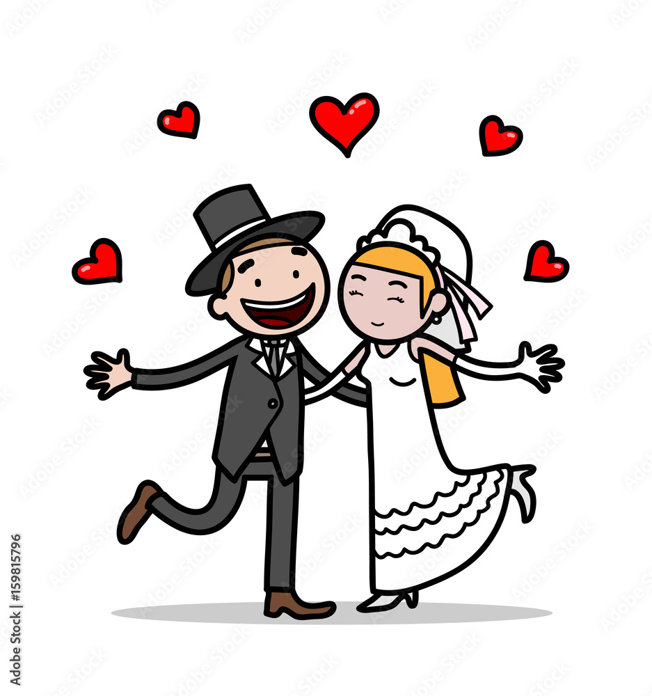 Newlywed Wedding Couple, a hand drawn vector cartoon illustration ...