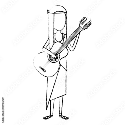 woman playing the guitar character hippy lifestyle vector illustration design