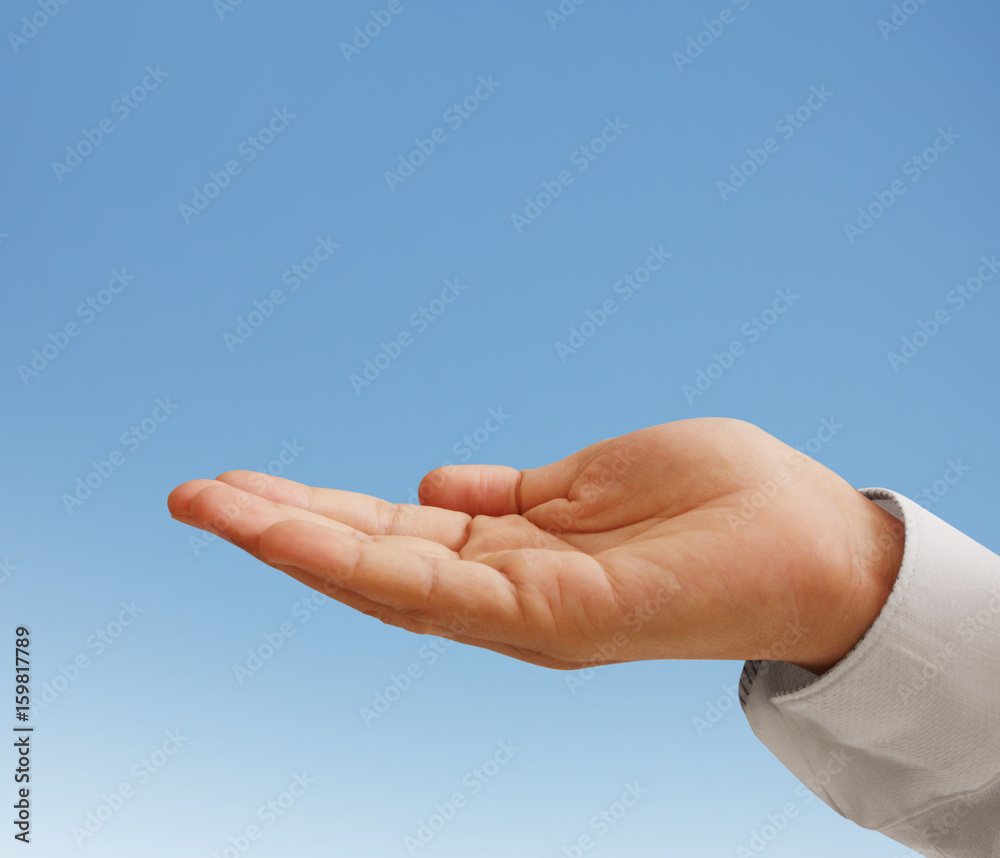 Businessman holding empty hands Businessman holding empty hands