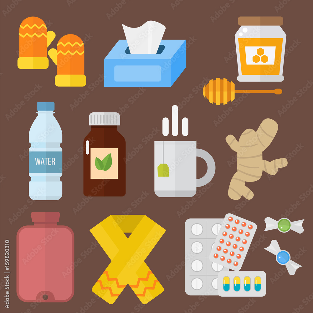Influenza and cold themed design elements in trendy flat design health medical disease vector Influenza and cold themed design elements in trendy flat design health medical disease vector