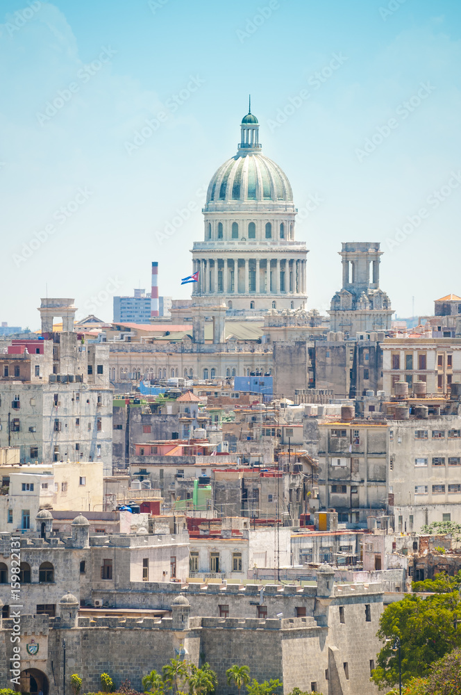 Scenic overlook of the aging city skyline of Havana, Cuba