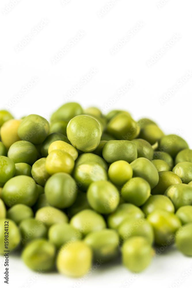Pile of fresh raw green peas isolated over white background with copy space Pile of fresh raw green peas isolated over white background with copy space