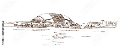 Hand drawn sketch of Sports hub Singapore in vector illustration