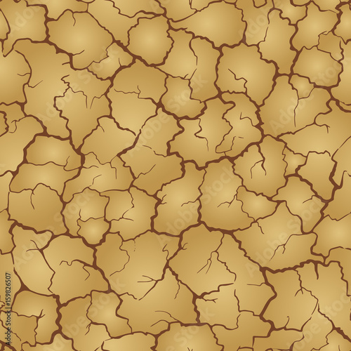 Seamless realistic pattern. Imitation print of dry soil of desert. Brown crack on beige background.