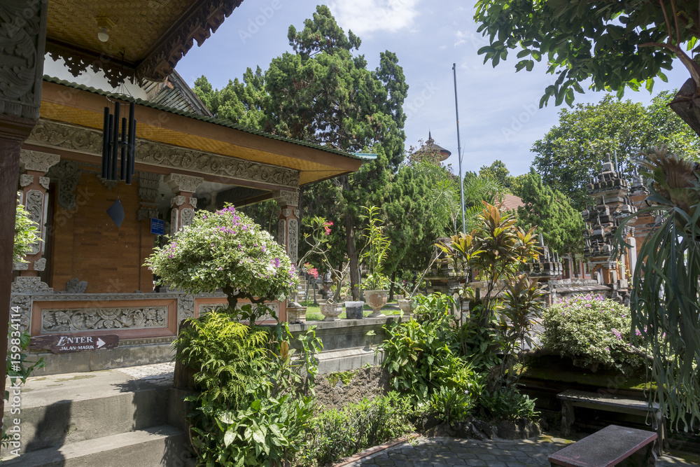 BALI, INDONESIA , CIRCA APRIL 2016. traditional temple Lempuyang on Agung mount background - Bali island symbol. Culture and architecture of Asian people, Indonesian and Balinese landscapes