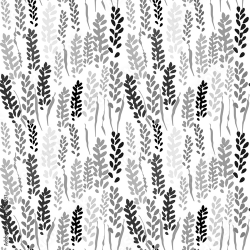 Vector floral seamless pattern with stylized lavender flowers and grass.