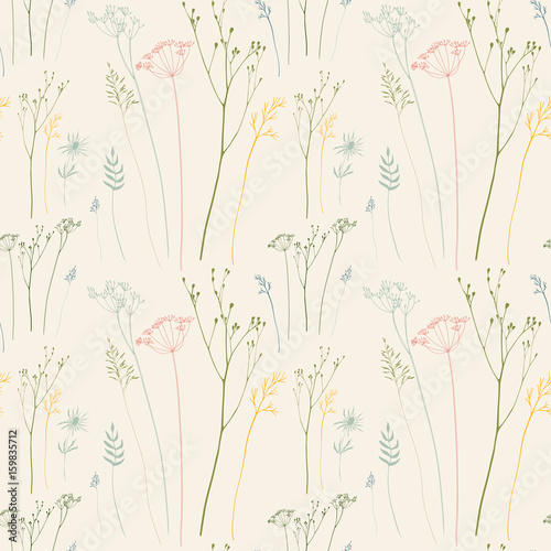 Floral pattern with dill or fennel  flowers and grasses.