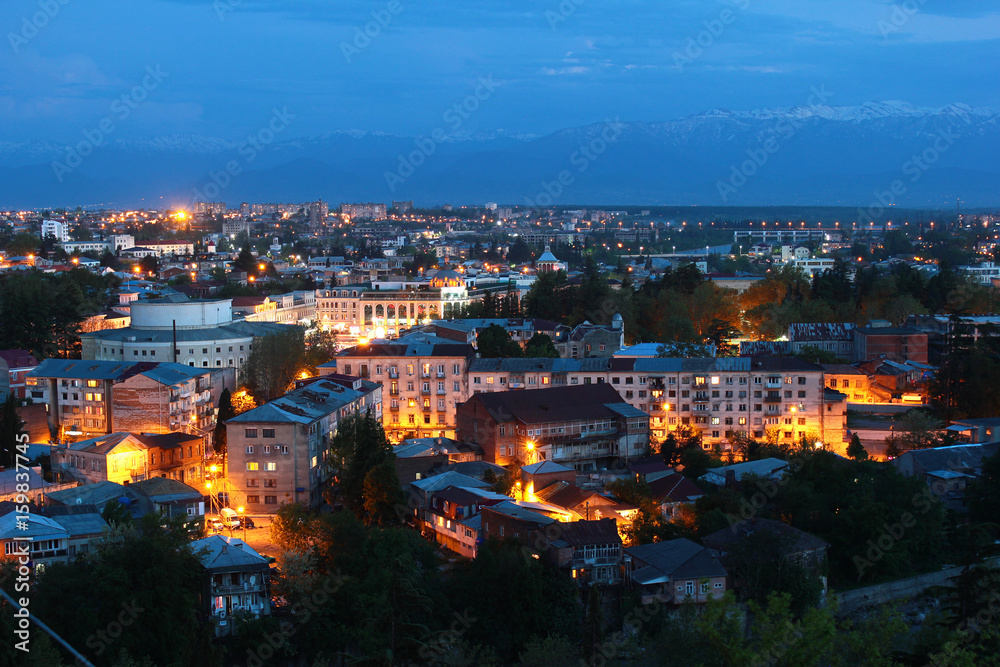 Panorama of Kutaisi, Georgia - view from the Bagrati Cathedral at night