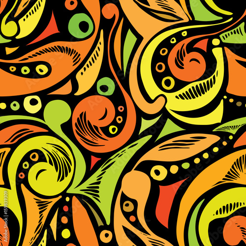 Seamless abstract pattern. Colorful seamless pattern of hand-drawn objects. Seamless pattern from doodles. Use as a background for packaging, postcards, wallpaper, prints on fabric, etc.