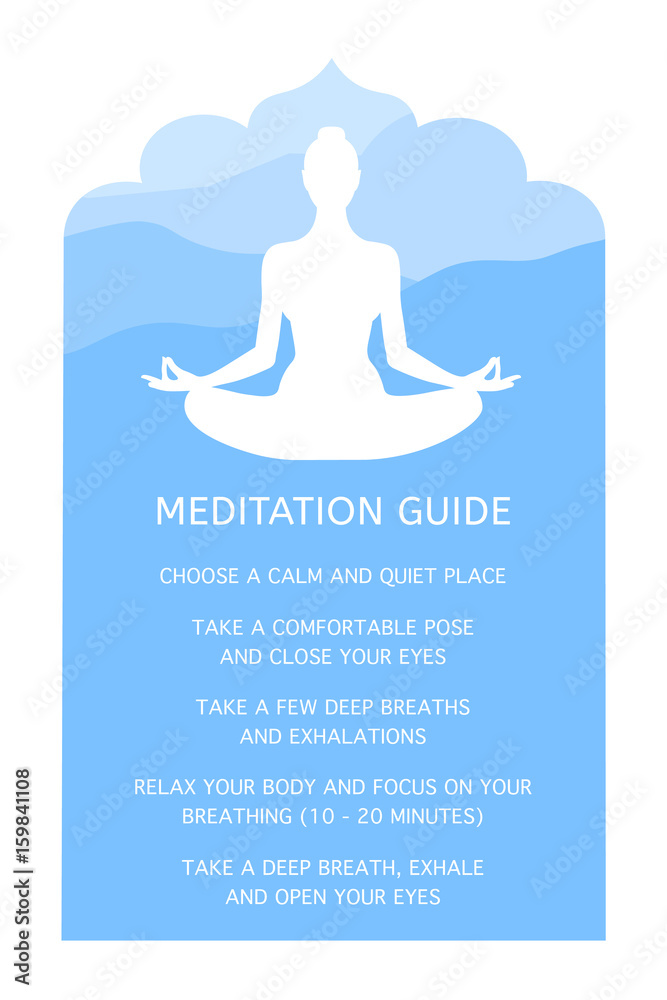 Obraz premium Woman meditating. Silhouette of a human figure in the lotus position. Blue mountains background
