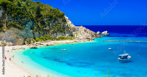 Fototapeta Naklejka Na Ścianę i Meble -  Turquoise beautiful beaches  of Lefkada island, Agios Nikitas village .Greece