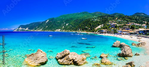 Greek summer destinations. Turquoise beautiful beaches  of Lefkada island, Agios Nikitas village .Greece photo