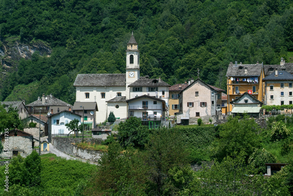 Rural village of Dangio on the Swiss alps