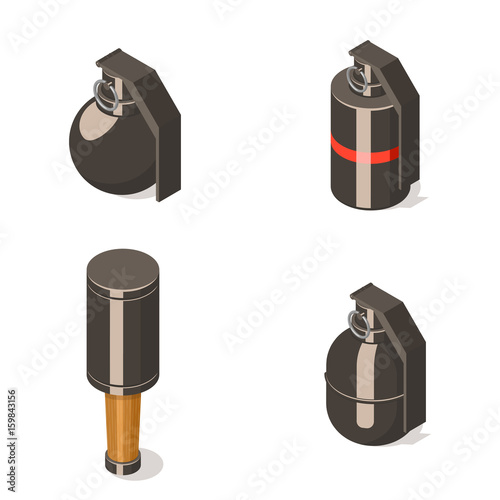 Hand grenades set isolated on white background.