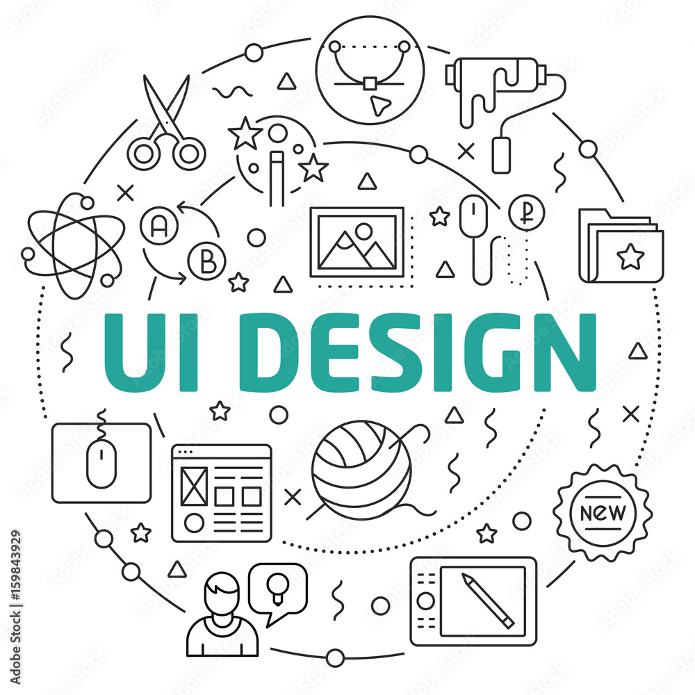 Linear illustration for presentations in the round  ui design