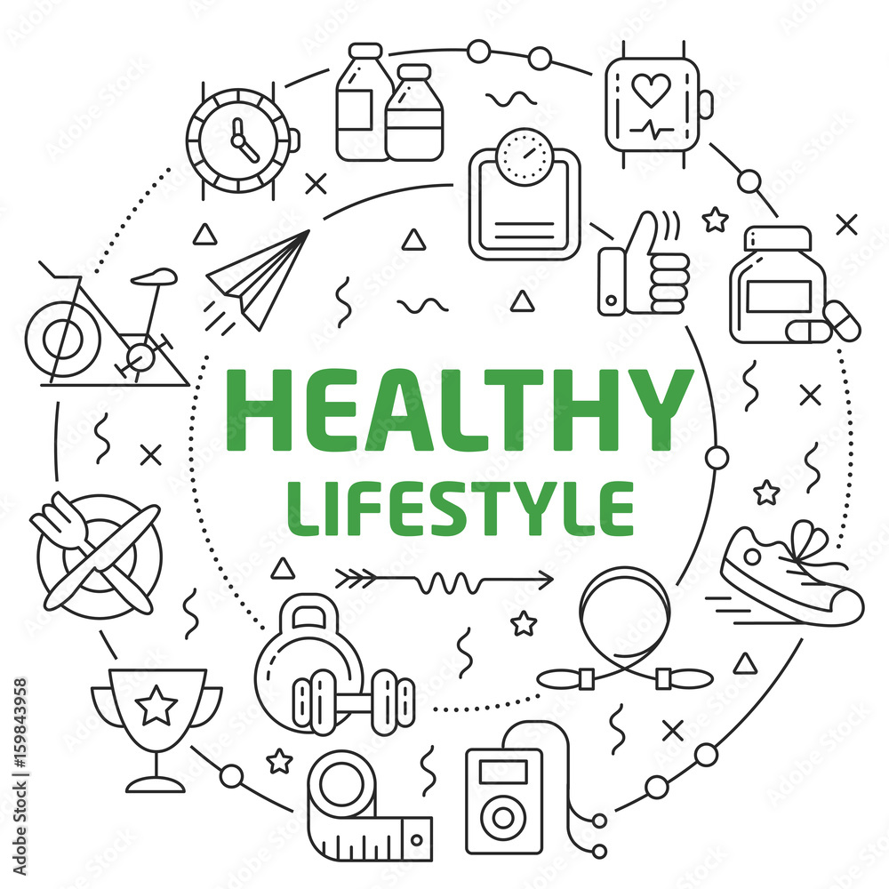 Linear illustration for presentations in the round healthy lifestyle