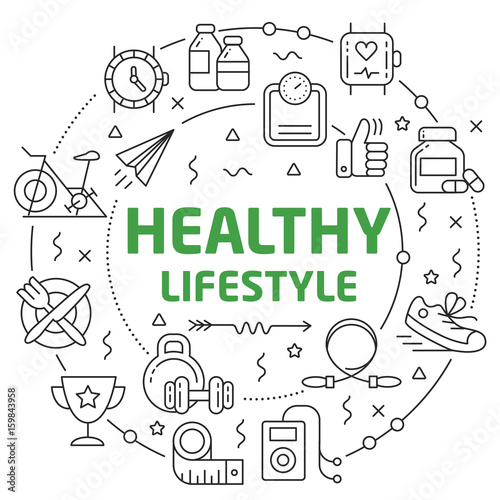 Linear illustration for presentations in the round healthy lifestyle