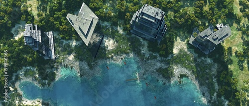 Beach Hotels
Beautiful tropical beach with hotels
view from above
3D rendering

