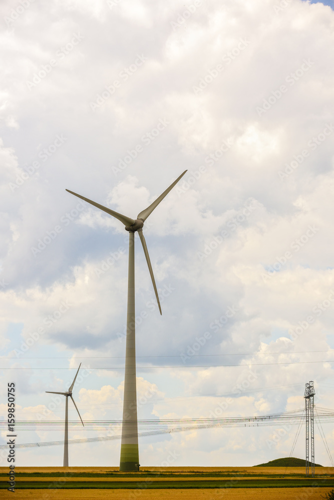 Fototapeta premium Landscape with an agricultural and wind farm in Romania