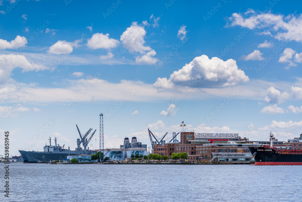 View of the Baltimore Harbor in Fells Point, Baltimore, Maryland.