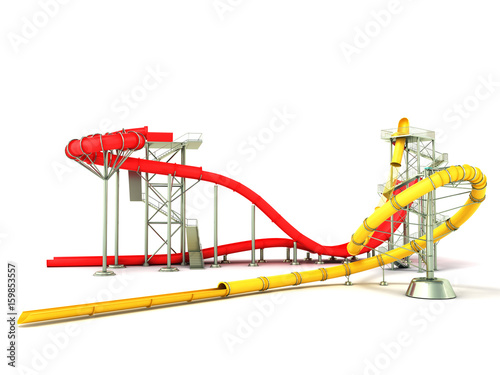 Water park water rides 3d render on white background
