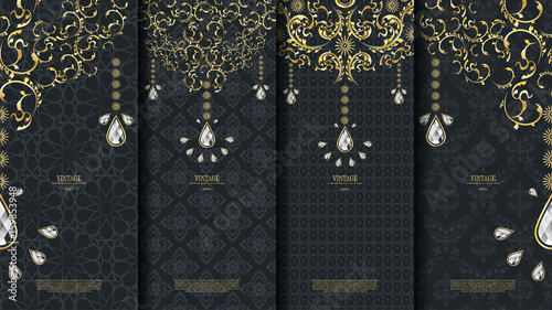 Islamic pattern element concept template with diamond vintage dark background and logo vector design