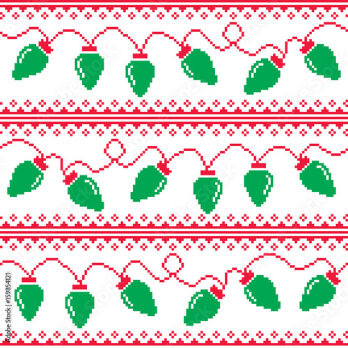 
Christmas tree lights seamless pattern, ugly Christmas sweater style