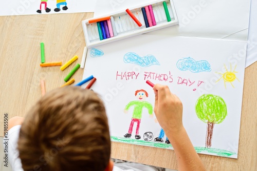 Child drawing and greeting card for his father