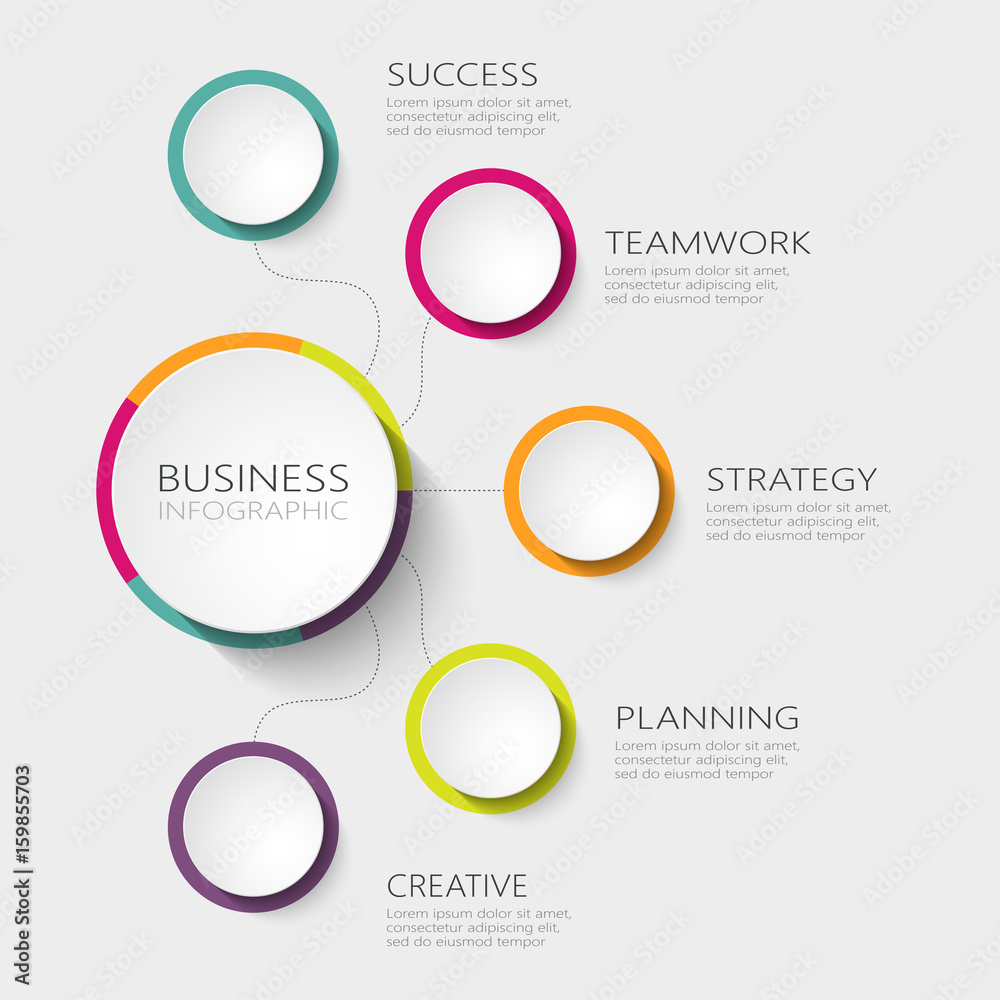 Modern abstract 3D infographic template with five steps for success. Business circle template with options for brochure, diagram, workflow, timeline, web design. Vector EPS 10 Modern abstract 3D infographic template with five steps for success. Business circle template with options for brochure, diagram, workflow, timeline, web design. Vector EPS 10