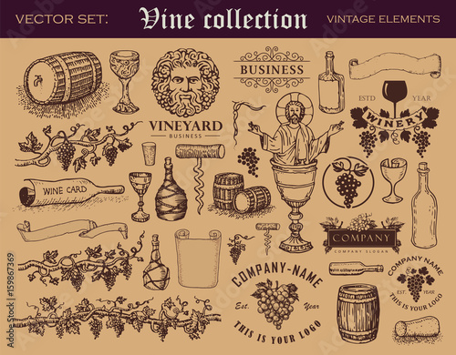 Various retro style vector elements for wine industry photo