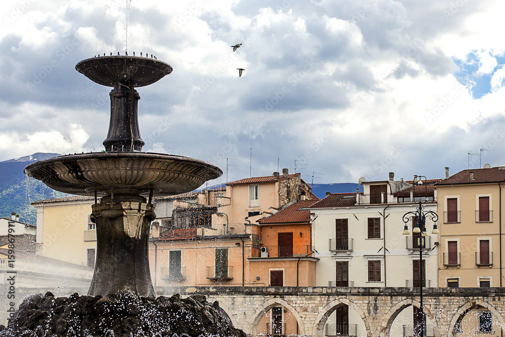 Sulmona historical downtown detail of fountain