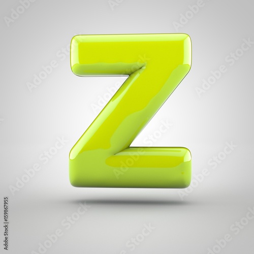 Glossy lime paint letter Z uppercase isolated on white background