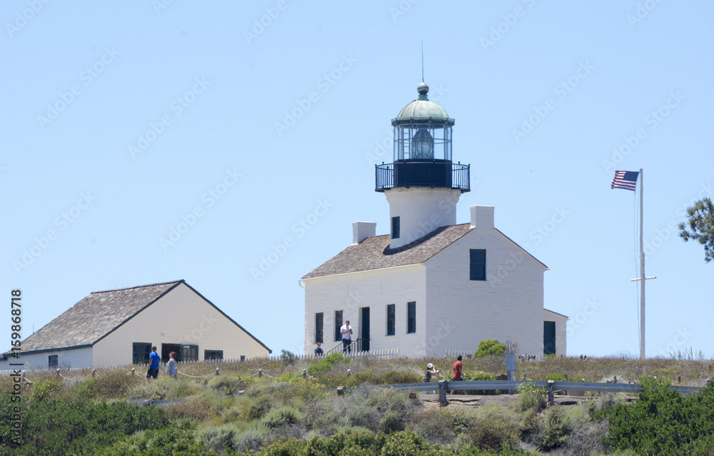 Old Point Loma Lighthouse, located in Cabrillo National Monument near San Diego, California, is one of the oldest lighthouses on the west coast. Old Point Loma Lighthouse, located in Cabrillo National Monument near San Diego, California, is one of the oldest lighthouses on the west coast.