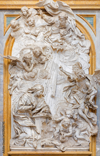 TURIN, ITALY - MARCH 14, 2017: The marble relief of Annunciation in church Basilica di Superga by Bernardino Cametti (1669 – 1736).