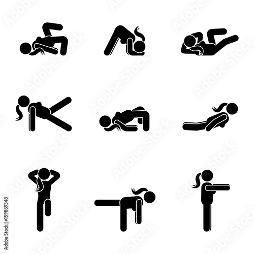 Exercises body workout stretching woman stick figure. Healthy life style vector illustration pictogram.
