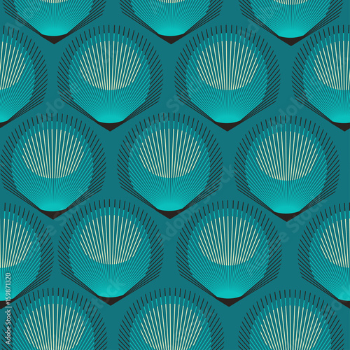 stylized peacock feathers seamless tile in blue shades