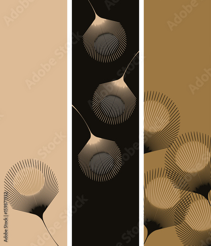 bookmarks with stylized feathers pattern in gold and black