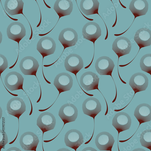 floating stylized feathers seamless tile in brown and blue