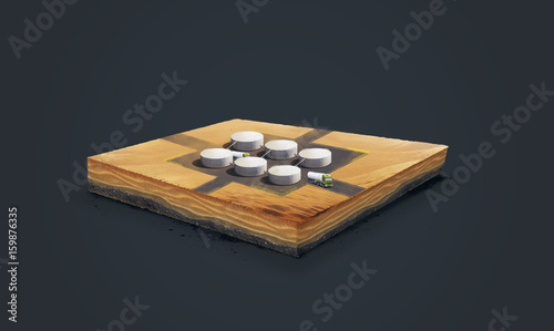 3d illustration of a soil slice, Metal containers for storage of crude oil, oil terminal,  isolated on dark background